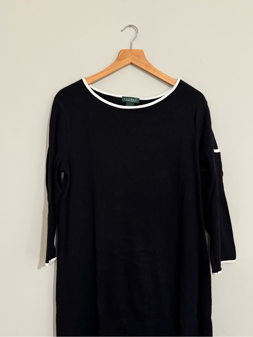 Vintage Ralph Lauren Boatneck Cotton Dress with White Trim